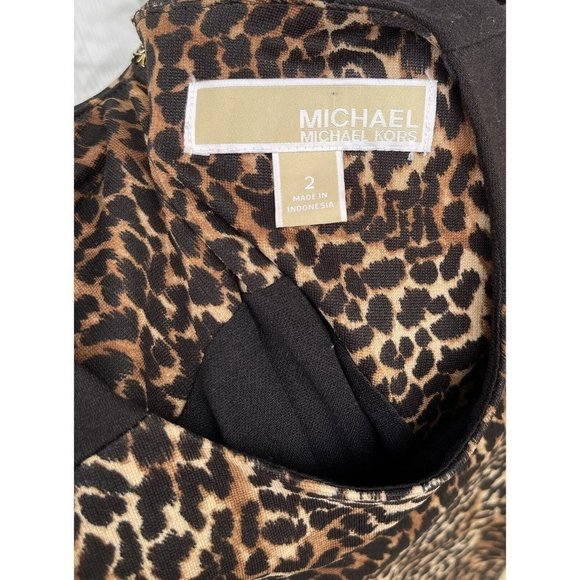 Michael Kors Womens Size 2 Gold Zip Back Sleeveless Cheetah & Black Sheath Dress - Picture 10 of 12